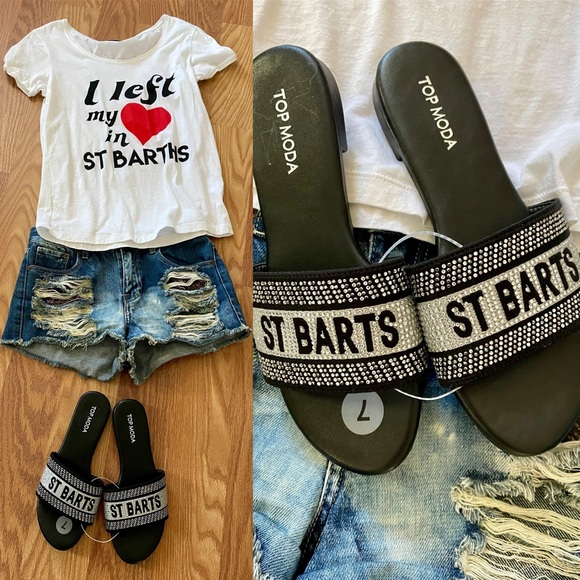 Chic Top Moda NWT Rhinestone ST. BARTS Slip-On Flat SANDALS size 7 - Picture 10 of 10